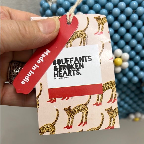 Blue Beaded Handbag with Floral 3D Design - Picture 2 of 10